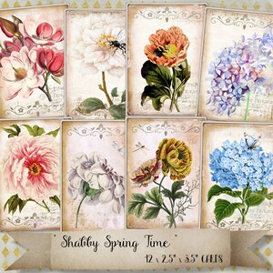 Shabby Chic Spring Flowers Digital Jewelry Holders Digital Background Collage Sheet Atc Greeting Cards Tags Instant Download Journal Cards