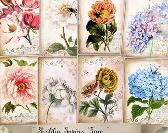 Shabby Chic Spring Flowers Digital Jewelry Holders Digital Background Collage Sheet Atc Greeting Cards Tags Instant Download Journal Cards