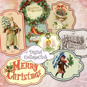 Vintage Christmas Digital Labels Embellishments Digital Christmas Scrapbooking Paper Craft Supplies Instant Download Scrapbooking Journaling