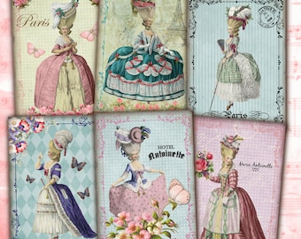 Marie Antoinette Instant Download Shabby Chic Vintage French ATC ACEO Cards Digital Collage Sheet Gift Tags Cardmaking Journaling Supplies