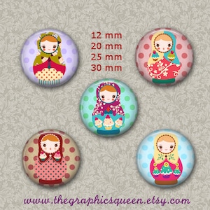 12 mm, 20mm, 30 mm, 1 inch Russian Nesting Dolls Art 1 inch Circle Digital Downloads 1' Button Bottle Cap Image Round Circles Journal Supply