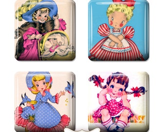 INSTANT DOWNLOAD- Digital Vintage Little Girls Printable 1 inch square Digital Collage Sheet Graphics, Pendant Supplies Journalling Penpal