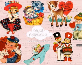 Retro Valentine Clipart Clip Art PNG Files Vintage Valentine Valentine ImagesScrapbooking Supplies Digital Collage Sheet Journaling Penpal