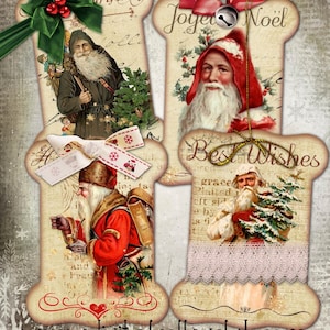 Vintage Santa Kerstman Digitale Tags Lint Kant Houder Bladwijzer Label Decoupage Scrapbooking Digitale Collage Journaling Kaarten Penpal