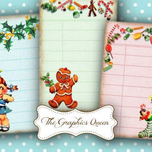 Cartões de biblioteca digital de natal retrô vintage, 8 x cartões digitais imprimíveis, álbum de recortes, fundo atc, cartões de registro