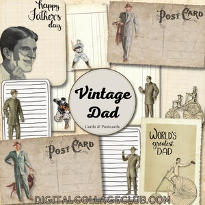 vintage Rétro Fête des Pères Hommes Cartes numériques Scrapbooking Tags Journalling Étiquettes Télécharger Collage Feuille Imprimable Paper Scraps Journaling