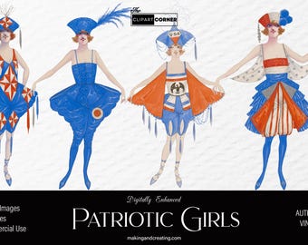 Imágenes prediseñadas de mujeres patrióticas vintage, ilustraciones americanas retro, fondo transparente, imágenes de sublimación digital, gráficos PNG