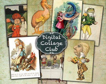 Alice im Wunderland Collage Karten, Schmuckhalter, digitale Karten, Etiketten. Digitale Sofort Download Scrapbooking Lieferungen Journaling