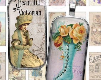 Hermosas imágenes digitales vintage victorianas de estilo shabby chic de 1 x 2 pulgadas para scrapbooking, tarjetas, decoupage, colgantes y diarios.
