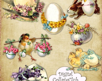 Vintage Easter Clip Art Clipart Easter Images for Scrapbooking, Card Making, Decoupage Paper. Digital Easter Download, Easter Eggs Ephemera