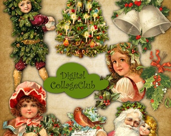 Vintage Christmas Clipart Clip Art Instant Download Digital Collage Sheet for Scrapbooking, Decoupage Paper, Card Making Journaling Penpal