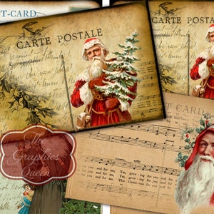 Vintage Weihnachtsmann Postkarten Karten Etiketten Tags Weihnachtsmann Karte Dekor Digitaler Download Digitales Papier Srapbooking Zubehör Journaling