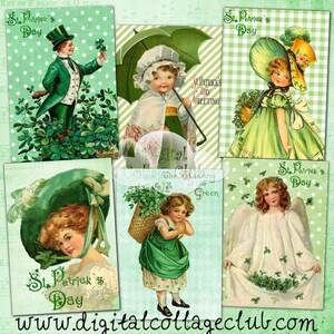 Décorations rétro vintage de la Saint-Patrick, porte-bijoux pour carte ATC, feuilles de collage numérique, images pour la fabrication de cartes, scrapbooking, Correspondance pour découpage