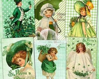 Vintage Retro St Patrick's Day Decorations ATC Card Jewelry Holder Digital Collage Sheet Images for Cardmaking Scrapbooking Decoupage Penpal