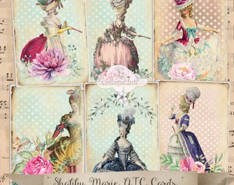Shabby Chic Vintage Marie Antoinette Digital ATC Cards Jewellery Holders Images Scrapbook Scrapbooking Decoupage Paper Card Making