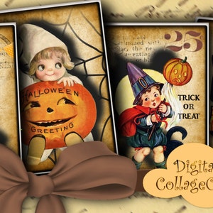 Vintage Halloween Children Images for Jewelry Holders Digital Tags Cards Labels Collage Sheet ATC, Aceo Scrapbooking Journaling Paper Crafts