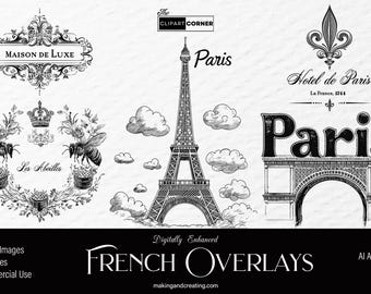 Vintage Französisch Overlays Clipart Clip Art Transparenter Hintergrund Alt Digital Sublimation Bilder Illustrationen Grafiken PNG