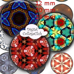 Caleidoscopios 12 mm, 20mm, 25 mm 1 inch Circle Digital Collage Sheets Bottle Cap Images 1' Button Round Circles image 1