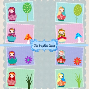 Cartoline per bambole russe dolci 2,5 x 3,5 Babushka Doll Foglio collage digitale Matrioshka Stampabile Download istantaneo Cartoline aceo Journal Cards