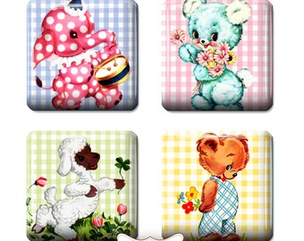Digitaler Sofort-Download Glückliche Tiere 1 Zoll Digital Collage Sheet Square Bilder Scrapbooking Journaling Brieffreundschaft Sticker Verzierungen ATC