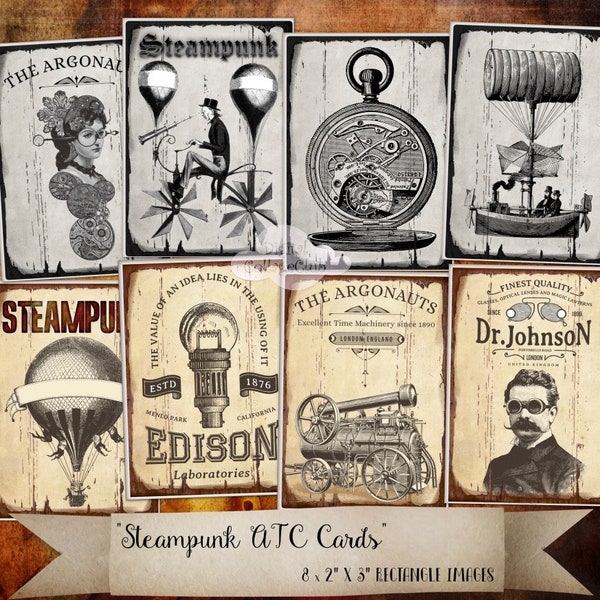 Vintage Retro Steampunk Digital ATC Cards Images for Scrapbook Scrapbooking Jewellery Holders Cardmaking Decoupage Journal