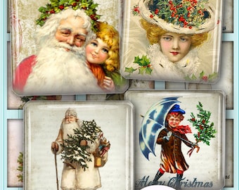 Victorian Christmas Images Digital Collage Sheets 1 inch and 1.5 inch Square Scrabble Tiles Printable Download Images Pendants Paper Crafts