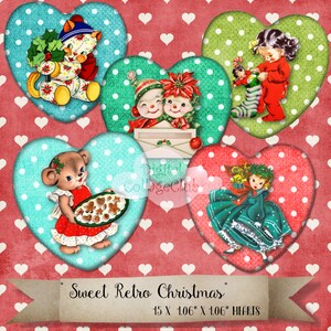 Corações de Natal retrô vintage Imagens digitais para etiquetas Etiquetas Scrapbooking Journaling Cardmaking Decoração de Natal Baixar