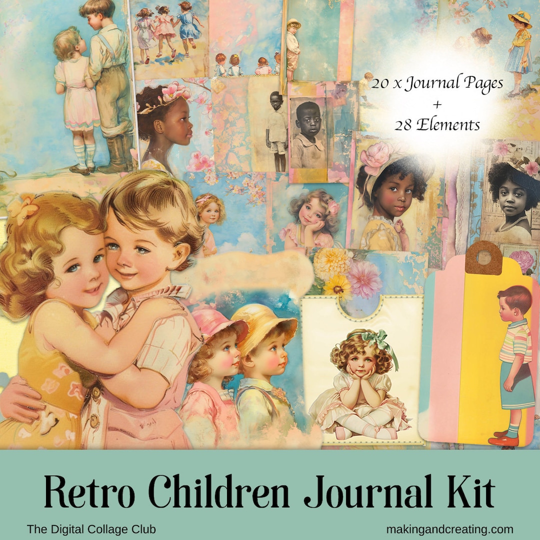 Retro Vintage Children Kids Junk Journal Kit Scrapbooking Digital ...