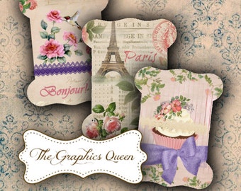 French Shabby Chic Lace Ribbon Jewelry Holder Digital Collage Sheet Eiffel Tower Digital Images Digital Background Journaling Scrapbooking
