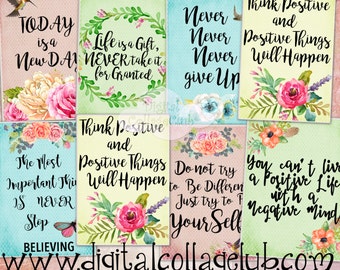 Positive Affirmations Quotes Digital Collage Sheet Digital Images for Jewelry Holders, Tags, Card Making, ATC Cards Scrapbooking  Supplies