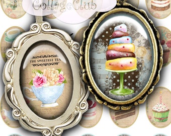 Imágenes de cabujón ovalado de 30 x 40 mm con motivos Shabby Chic para té y pasteles, para hacer joyas, collages digitales, álbumes de recortes, decoupage, decoración para fiestas de té y diarios.