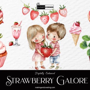 Cute Watercolor Strawberry Clipart Clip Art Set 8 PNG Graphics Transparent Background Digital  Images for Stickers  Invitations Scrapbooking