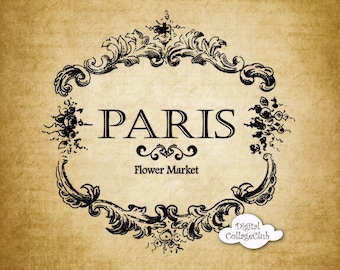 Vintage Paris French Label Silhouette Digital Download for Tea Towels Totes Paper crafts Image Transfer Pillows Stamp Journaling Scrapbook