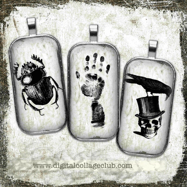 Vintage Halloween II Goth Steampunk Digital Images for Pendants, Domino Images 1 x 2 inches Rectangle Digital Download Printable Journaling