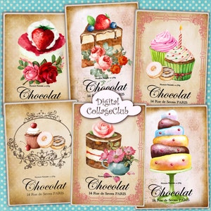 Shabby Chic French Cupcakes - Digital Images for Jewelry Holders Atc Cards Digital Tags Cards Labels Download Collage Sheet Scrapbooking ATC