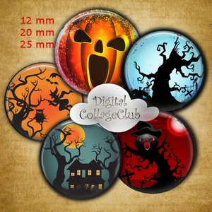 12 mm, 20mm,25 mm 1 inch Circle Digital Collage Sheets Halloween Bottle Cap Images 1&#39; Button Bottle Cap Image Round Circles Journal SUpplies