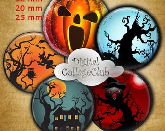 12 mm, 20mm,25 mm 1 inch Circle Digital Collage Sheets Halloween Bottle Cap Images 1' Button Bottle Cap Image Round Circles Journal SUpplies