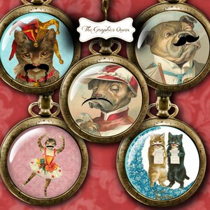 Vintage Katzen Hunde mit Schnurrbart Flaschenverschluss Bilder 1 Zoll Druckbare Schnurrbart Schmuck Digitales Papier Collage Sheet Katzenliebhaber Papierhandwerk ATC