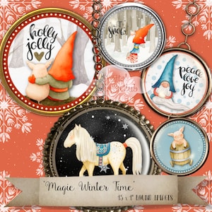 Magic Winter Christmas Time 1 Inch Digital Collage Sheet Round Circle Images for Bottlecaps Card Making Scrapbook Journals