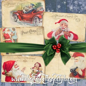 Vintage papai noel cartões postais de natal etiquetas convites festa colagem digital scrapbooking download instantâneo diário cardmaking