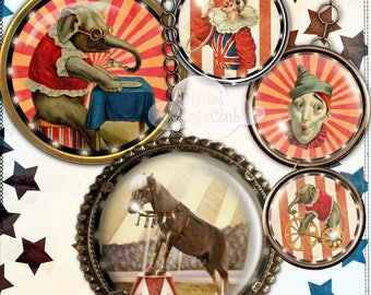 El Circo The Circus 1 Inch Round Circles Digital Collage Sheet Images for Bottlecap Bottle Caps Scrapbooking Cardmaking Jewellery