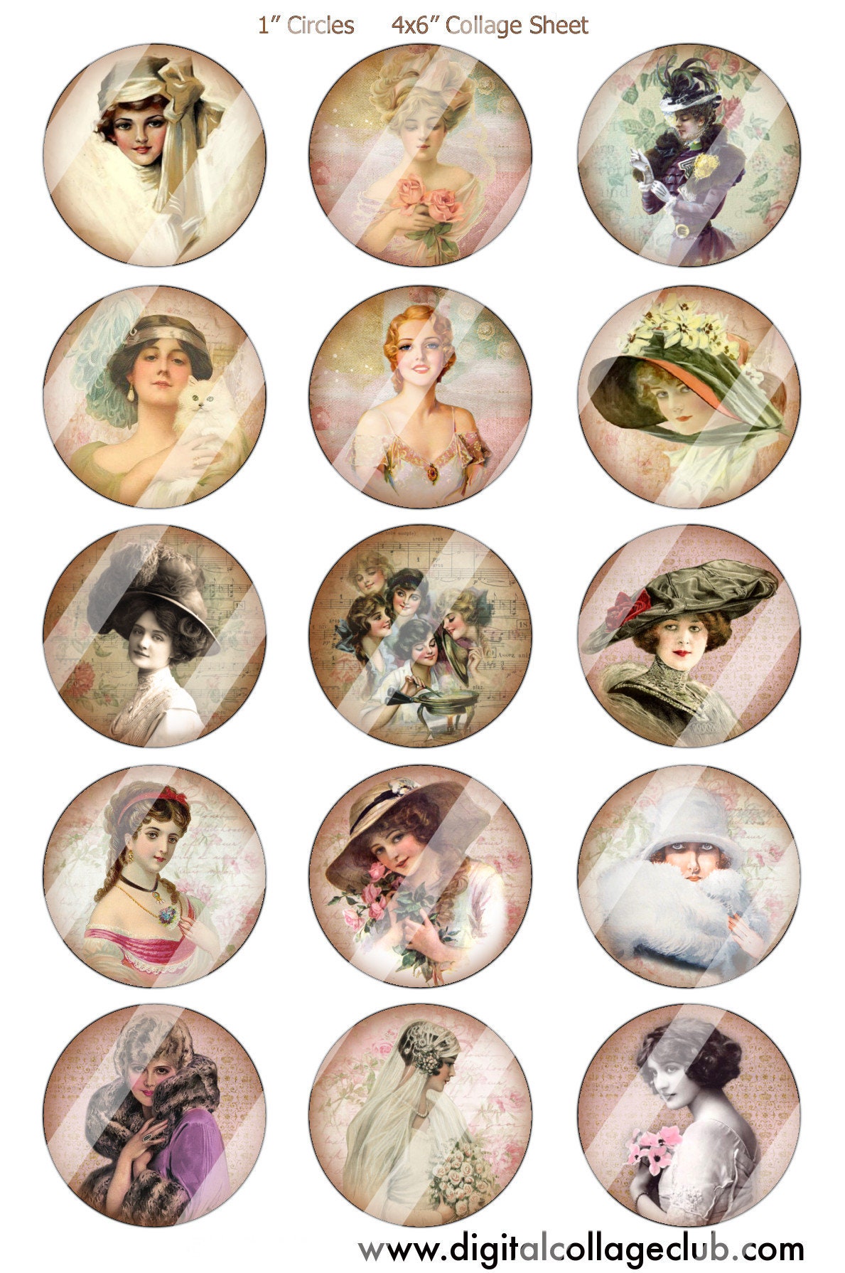 Vintage Beauties 1 Inch Digital Collage Sheet Digital Download Images ...