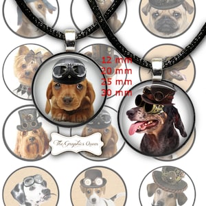 Steampunk Dogs 1 inch Digital Collage Circles Round Images for Bottle Caps Instant Download Steampunk Jewelry Necklace Journaling Suplies