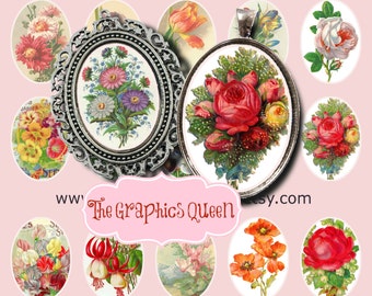 Imágenes digitales de flores victorianas vintage 30 x 40 mm Óvalos Suministros de artesanía de papel Imágenes imprimibles para pegatinas colgantes imanes Scrapbooking