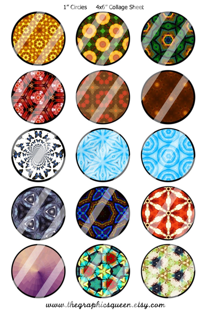 Caleidoscopios 12 mm, 20mm, 25 mm 1 inch Circle Digital Collage Sheets Bottle Cap Images 1' Button Round Circles image 2