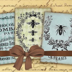 Vintage francés Ephemera Shabby Chic Etiquetas Titulares de joyería Hoja de collage digital Etiquetas de decoupage Vintage Ephemera ATC Tarjetas ACEO Scrapbooking