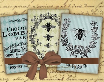 Etiquetas vintage francesas estilo shabby chic para joyas, hojas de collage digital, etiquetas de decoupage, tarjetas ATC vintage, álbumes de recortes ACEO.