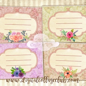 Romantic Shabby Chic Digital Collage Sheet for Postcards Labels Journaling Scrapbooking Paper Jewelry Holder Tags Printable Paper Crafts ATC