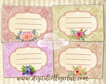 Romantic Shabby Chic Digital Collage Sheet for Postcards Labels Journaling Scrapbooking Paper Jewelry Holder Tags Printable Paper Crafts ATC