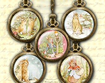 Potter Easter Images Peter Rabbit 2.5 inch Circles Labels, Cupcake Toppers, Mirrors, DIGITAL Atc Aceo Printable Collage Journaling Ephemera